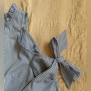 Tempted Navy and White Striped Long Sleeve Cold Shoulder Blouse